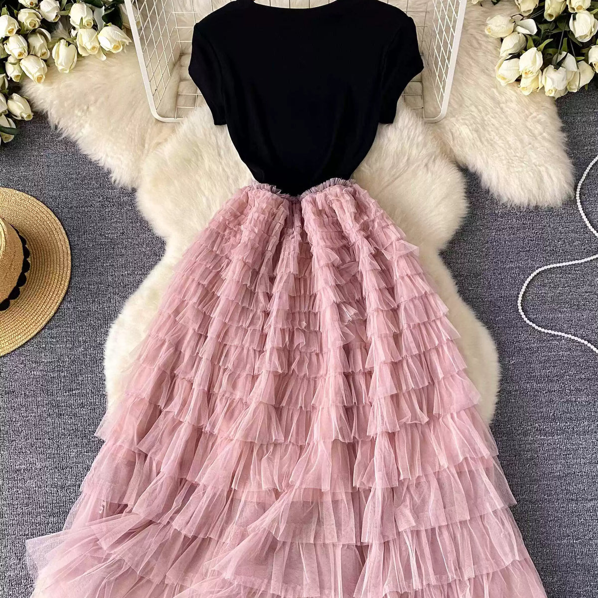 High-end Layered Mesh Patchwork Dress