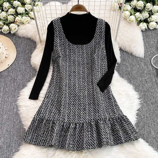 Black Sweater&Tweed Dress 2Pcs