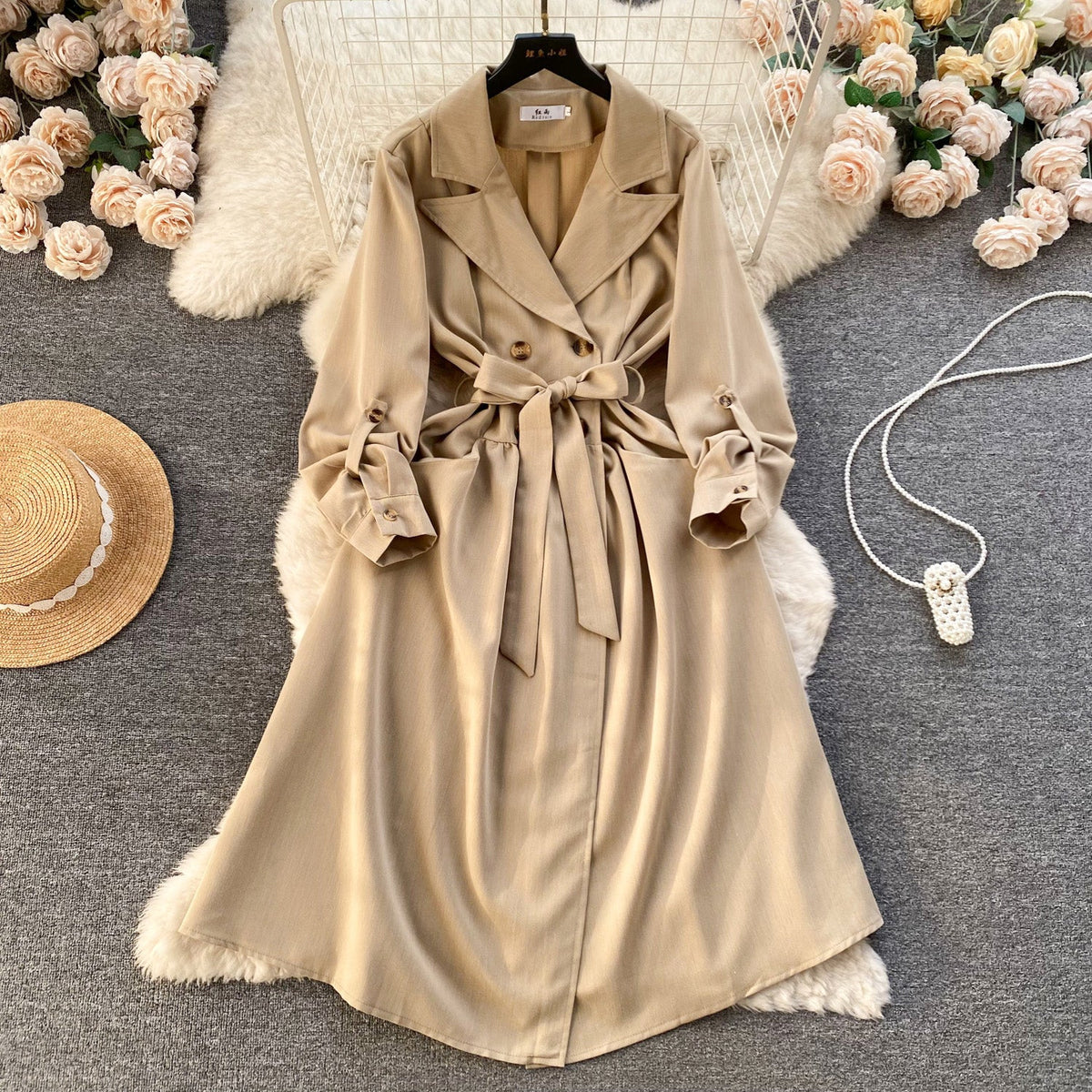 Premium Double-breasted Suit Collar Dress