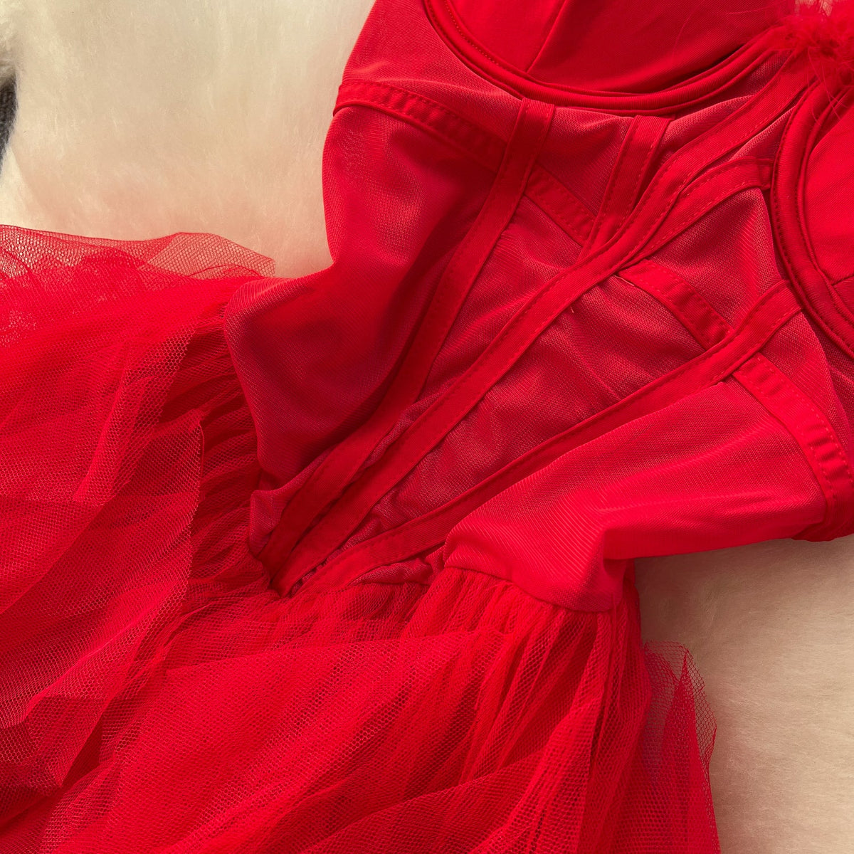 Strapless See-through Mesh Puffy Dress