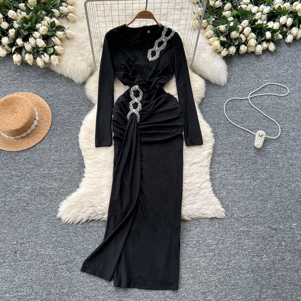 Premium V-neck Rhinestone Studded Dress