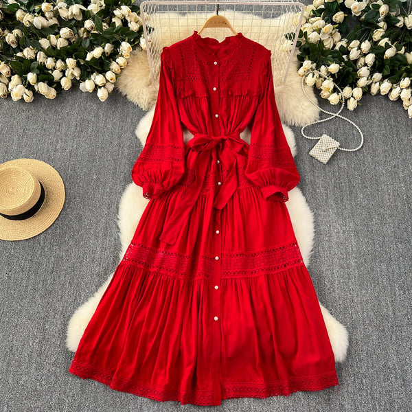 Solid Color Lace Patchwork Dress