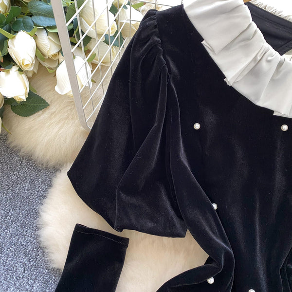 Vintage Beaded Gold Velvet Black Dress