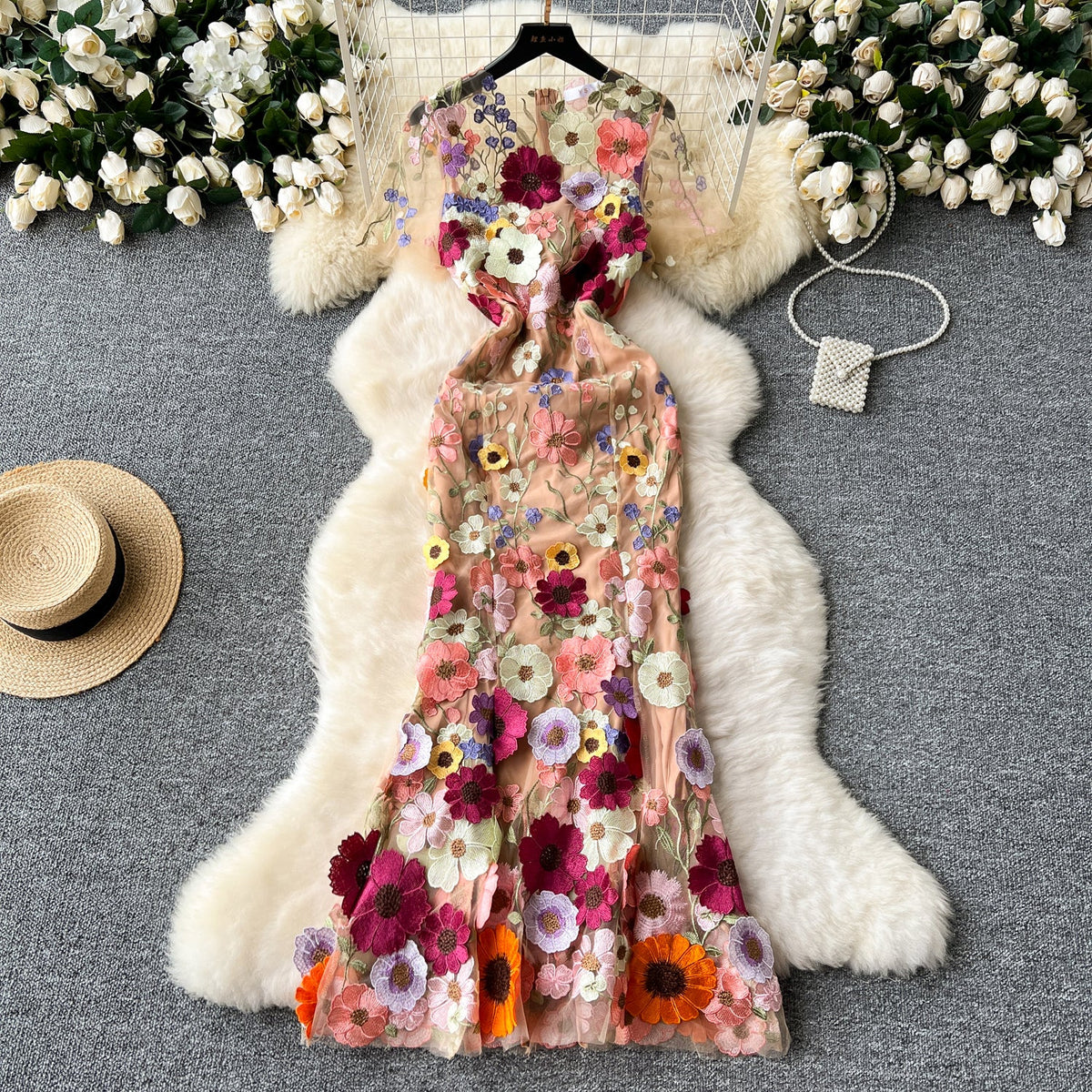 Niche 3d Flower Embroidered Dress