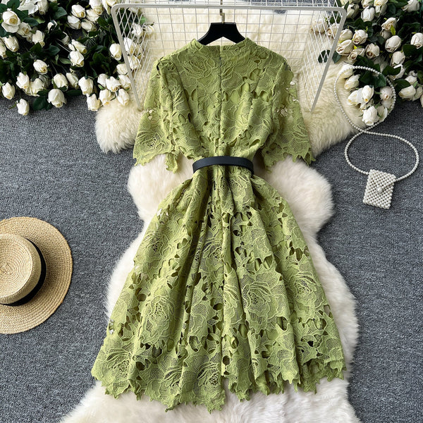 Vintage Hollowed Embroidery Lace Dress