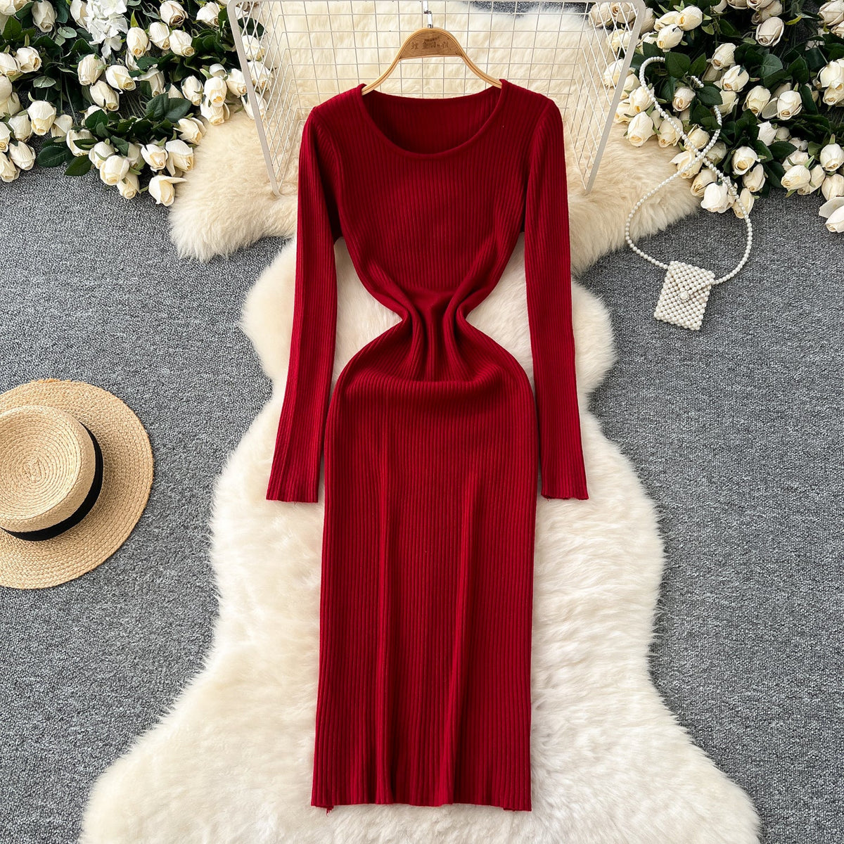 Simple Design Elastic Knitted Dress