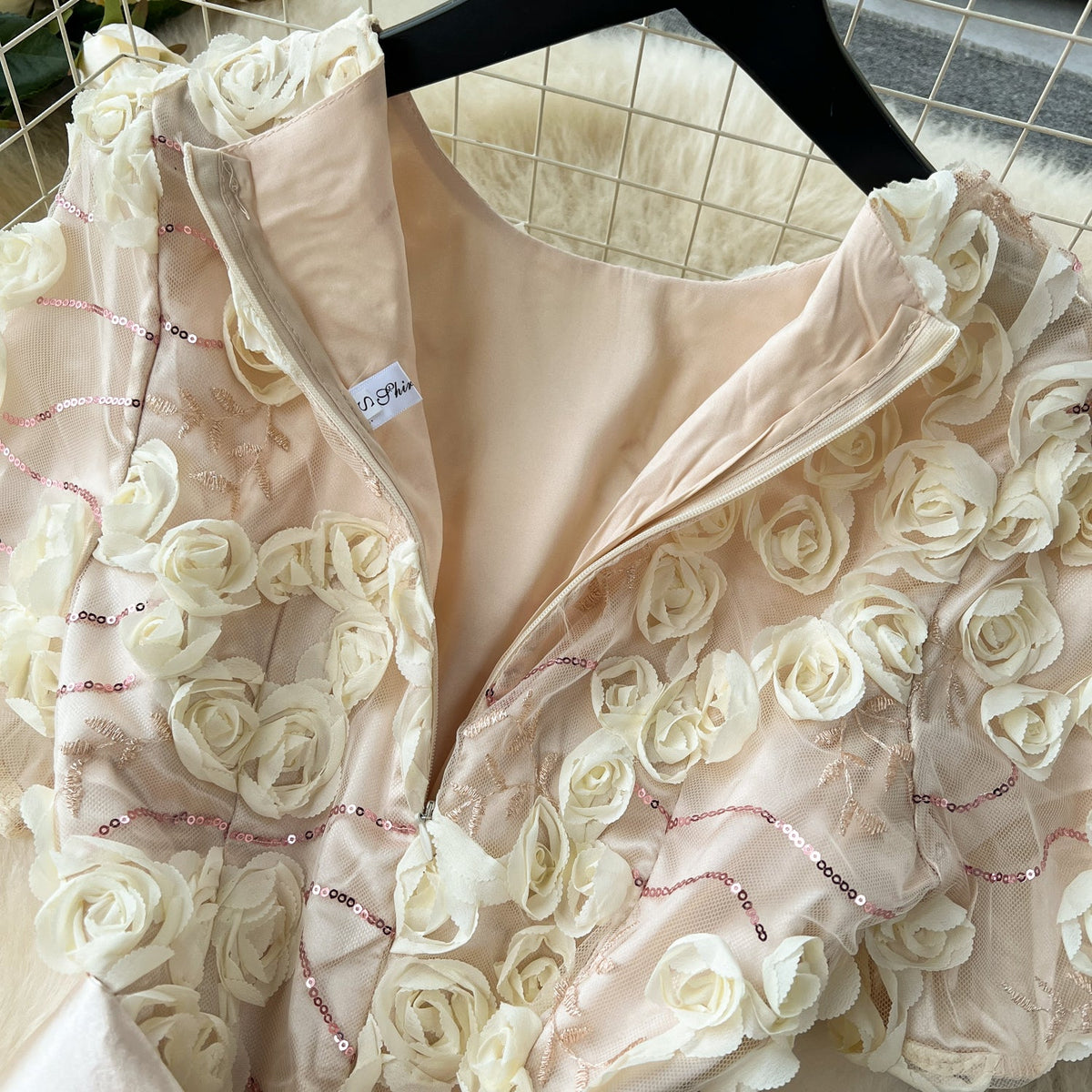 Delicate 3d Floral Puffy Dress