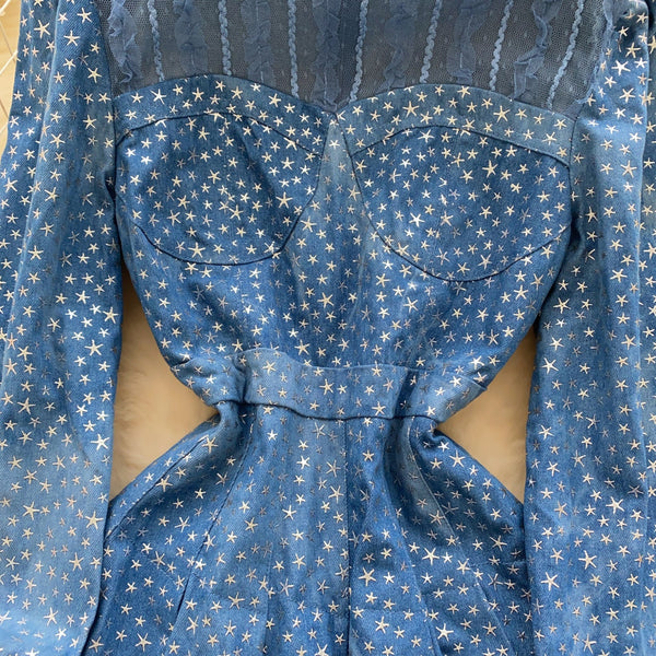 Stand Collar Star Printed Patchwork Dress