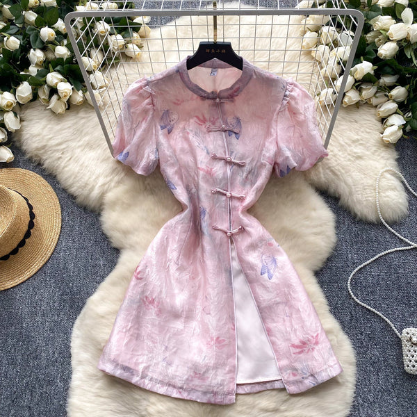 Knot Button Dress&Shorts Ethnic 2Pcs