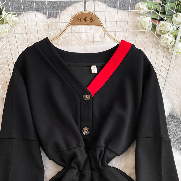 Niche V-neck Slim Sweatshirt Dress