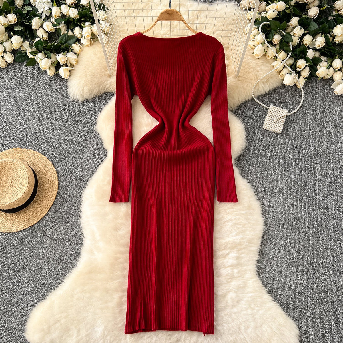 Simple Design Elastic Knitted Dress