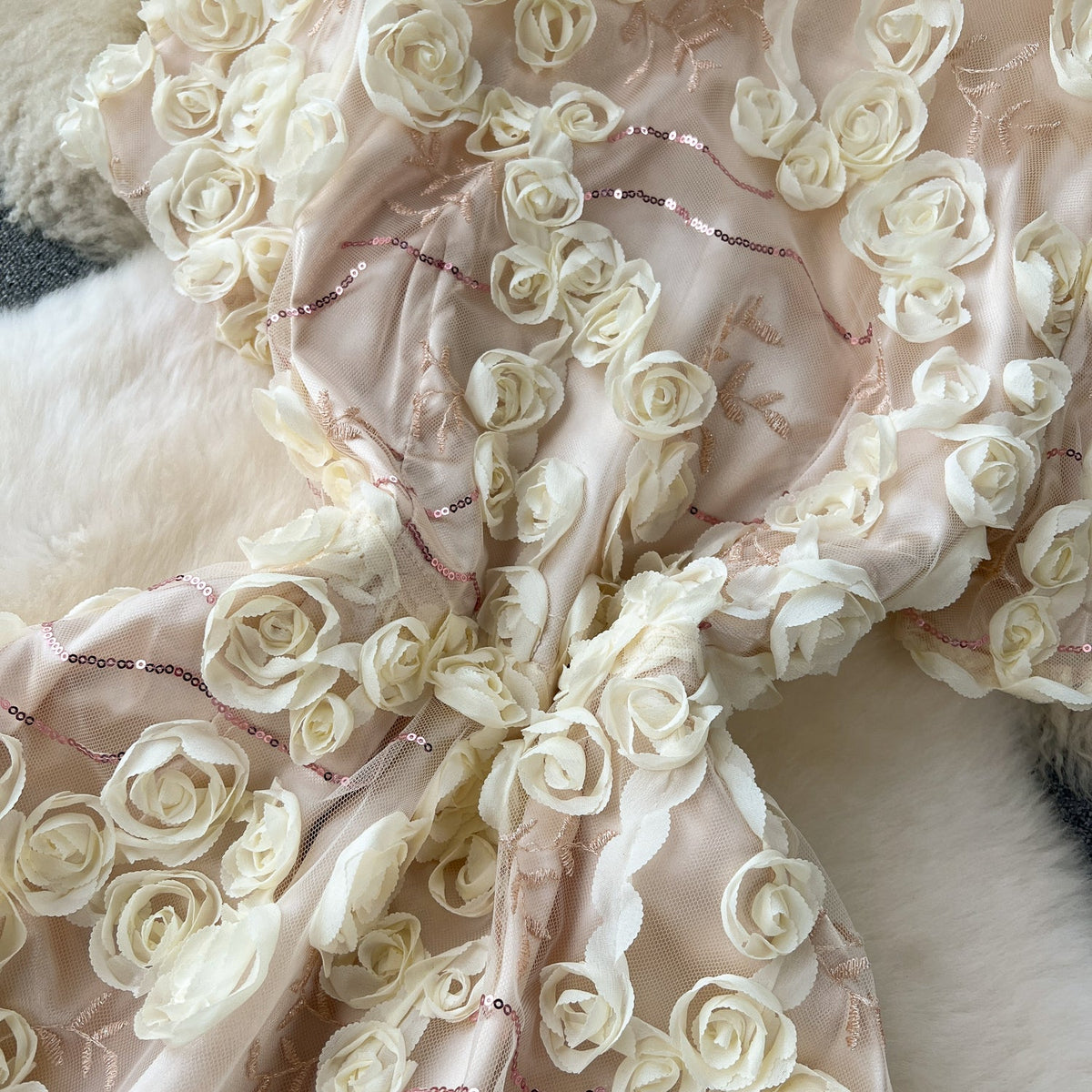 Delicate 3d Floral Puffy Dress