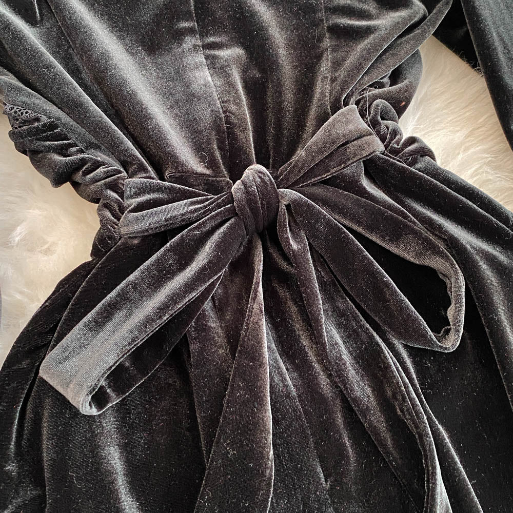 High-end Black Suede Maxi Dress