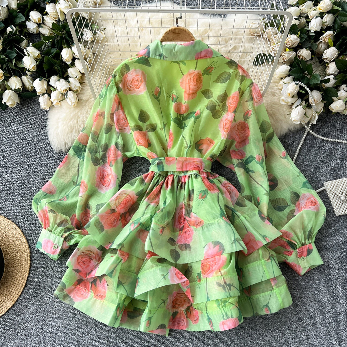 Floral Printed Layered Shirt Dress