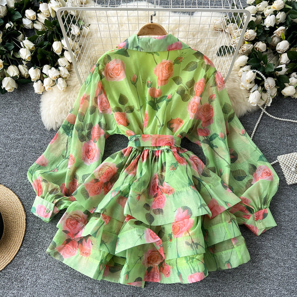 Floral Printed Layered Shirt Dress