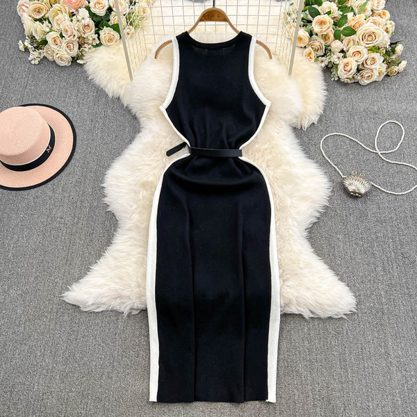 Color Blocking Sleeveless Knitted Dress