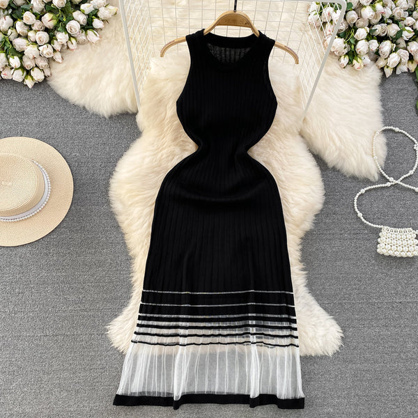 Elegant Mesh Patchwork Knitted Dress