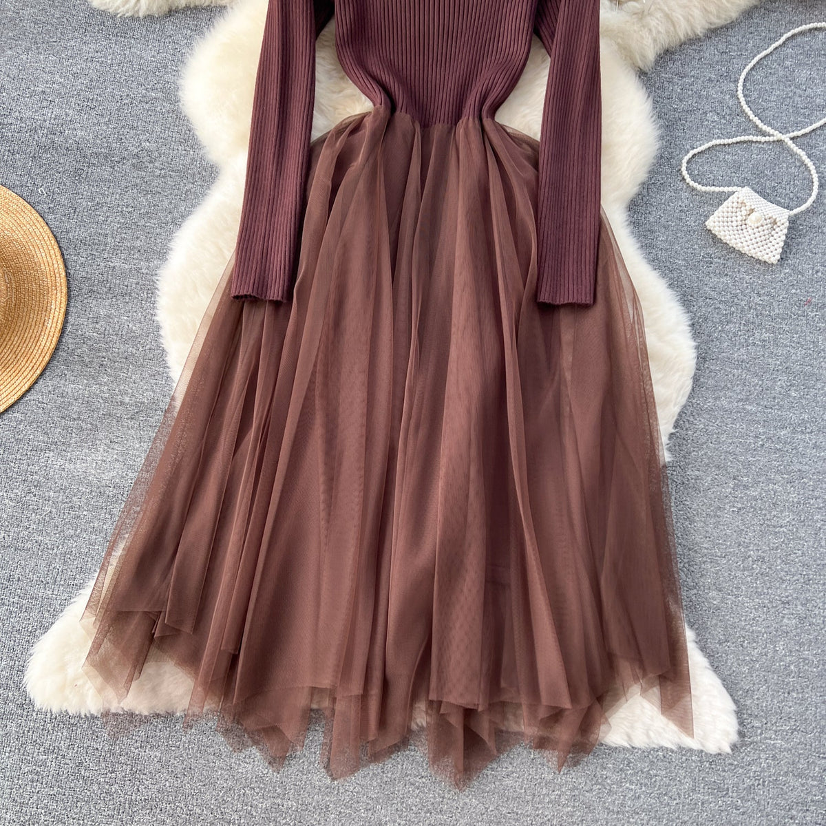 High-end Mesh Patchwork Sweater Dress