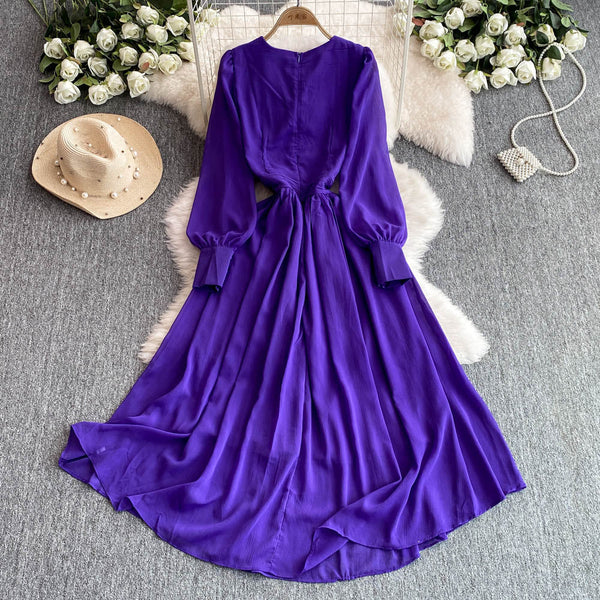 V-neck 3d Floral Chiffon Dress