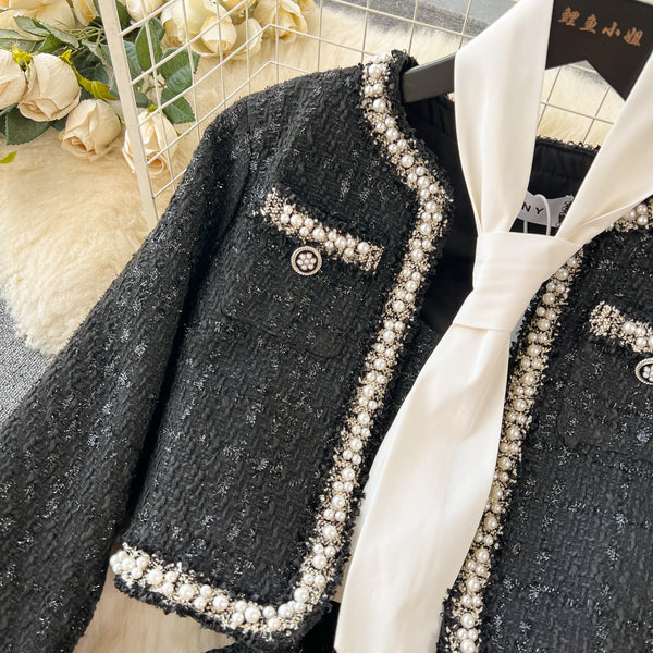 Boncuklu Blazer ve Slip Elbise Tweed 2 Parça