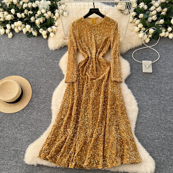 Elegant Glossy Sequined Velvet Dress