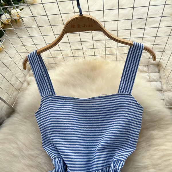 Mori Blue&White Striped Slip Dress