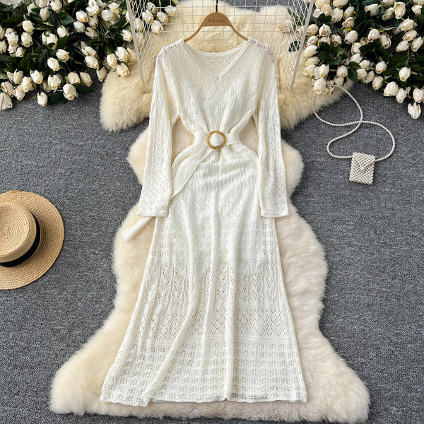 Elegant Hollowed Crochet Knitted Dress
