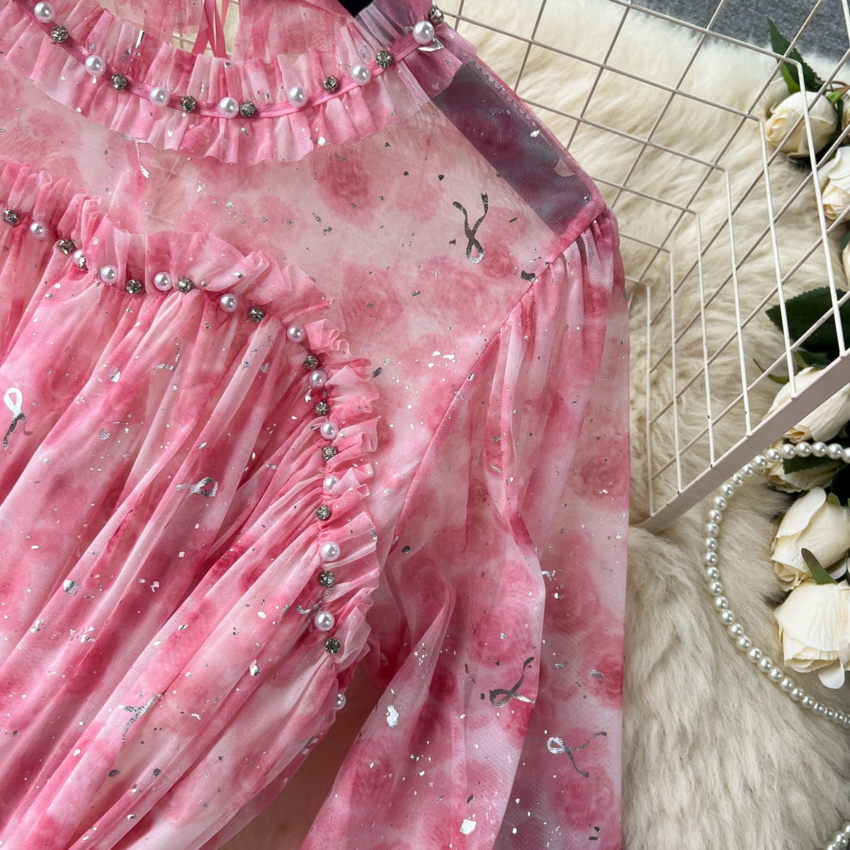 Elegant Sequined Floral Chiffon Dress