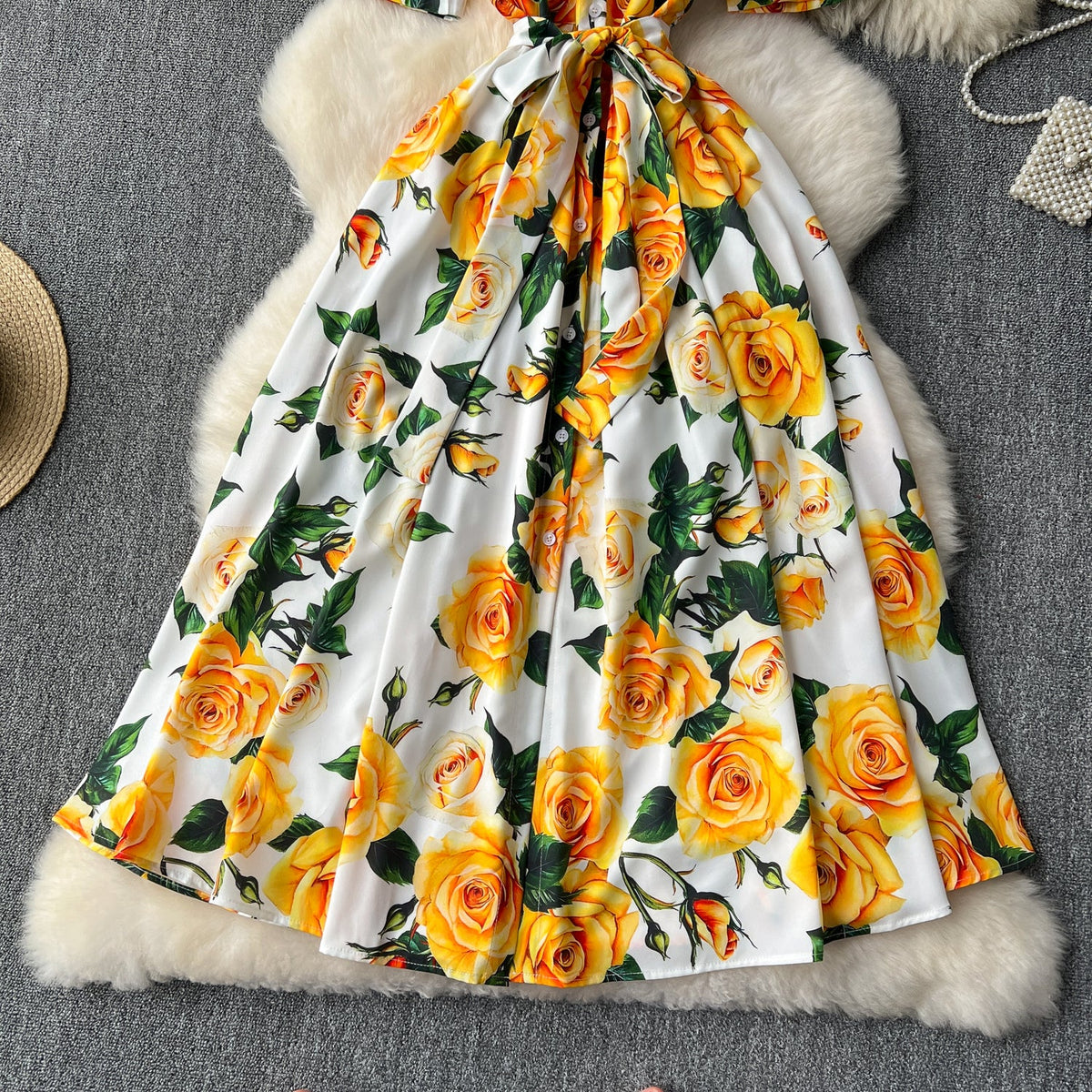 Floral Printed Lace-up Shirt Dress