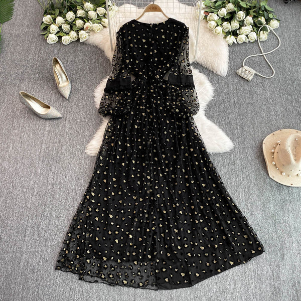 Leopard Printed Mesh Patchwork Black Dress