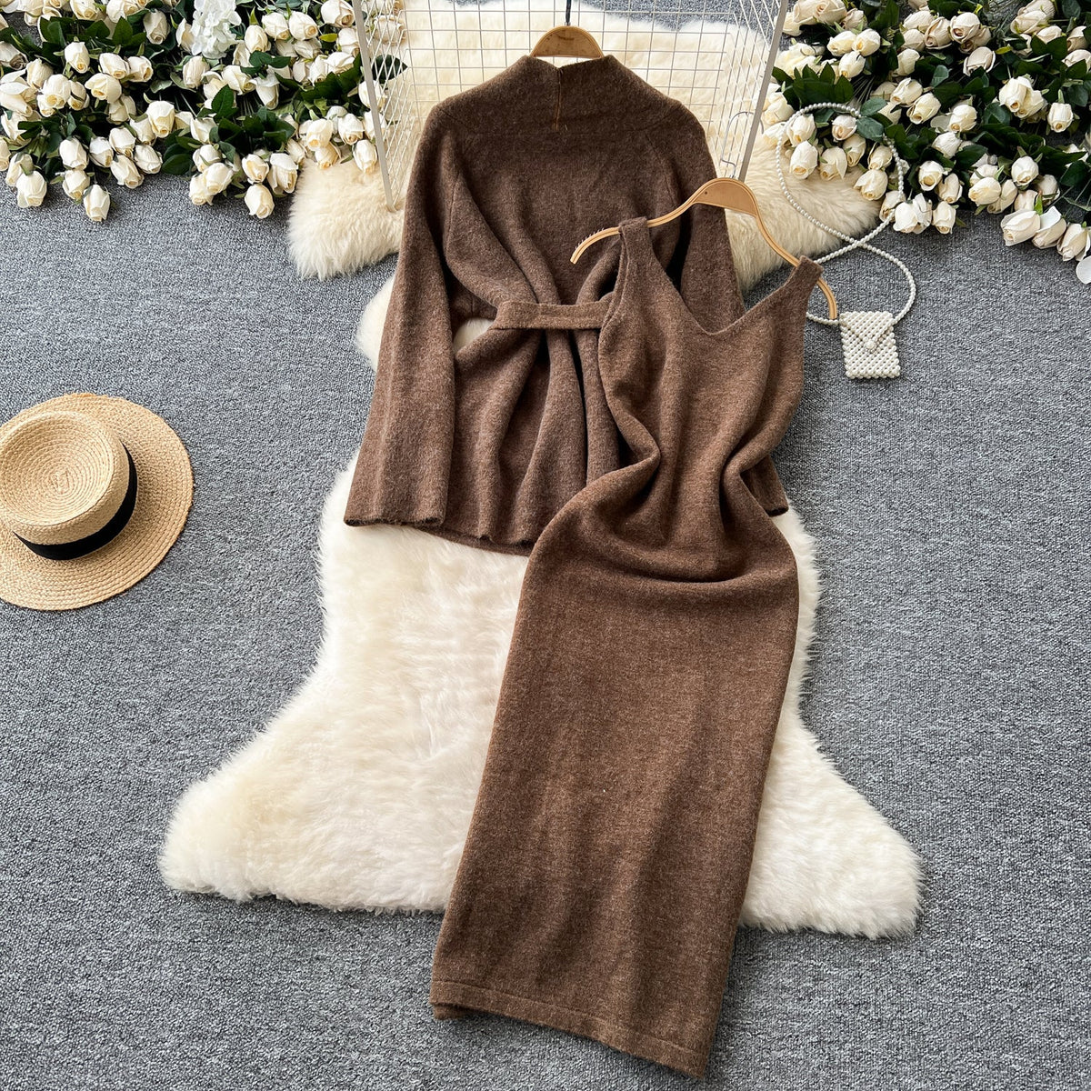 Cardigan&Sleeveless Dress Knitted 2Pcs