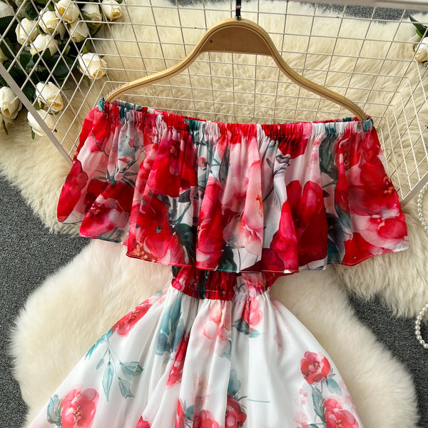 Fairy Floral Printed Off-shoulder Dress