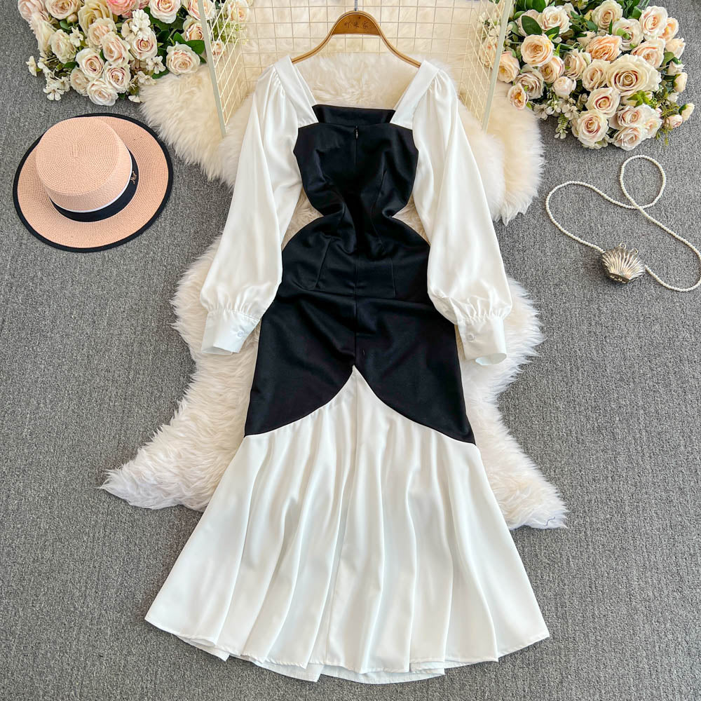 Color Blocking Patchwork Fishtail Dress