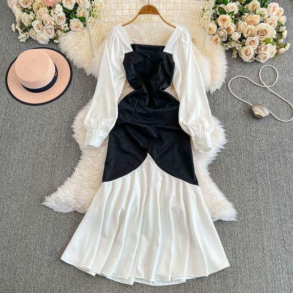 Color Blocking Patchwork Fishtail Dress