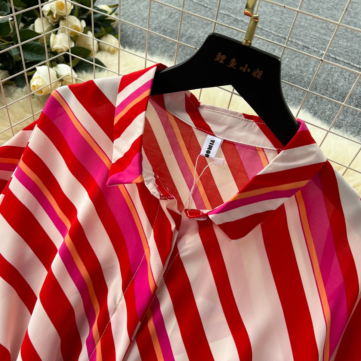 Colorful Slant Striped Shirt Dress