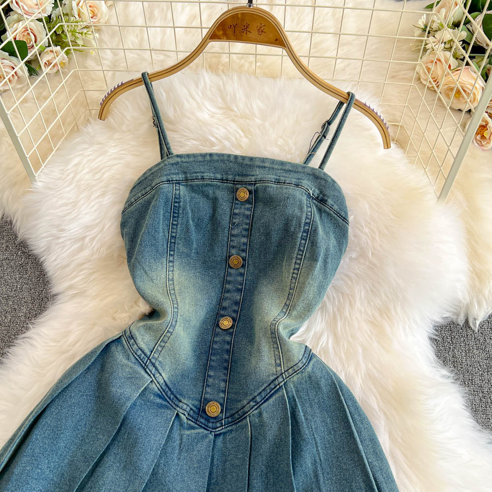 Vintage Cape&Slip Dress Denim 2Pcs