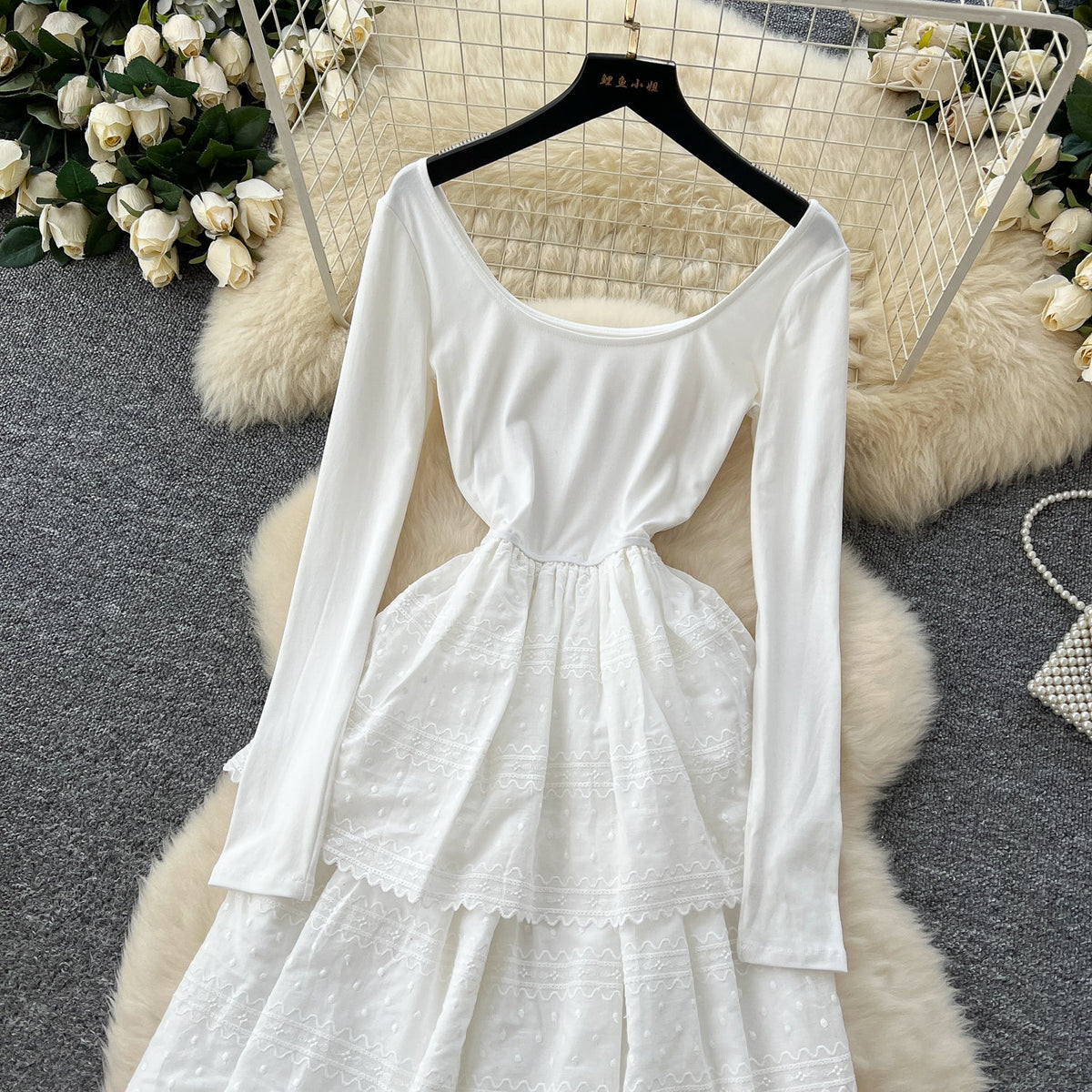 High-end Patchwork Embroidered White Dress