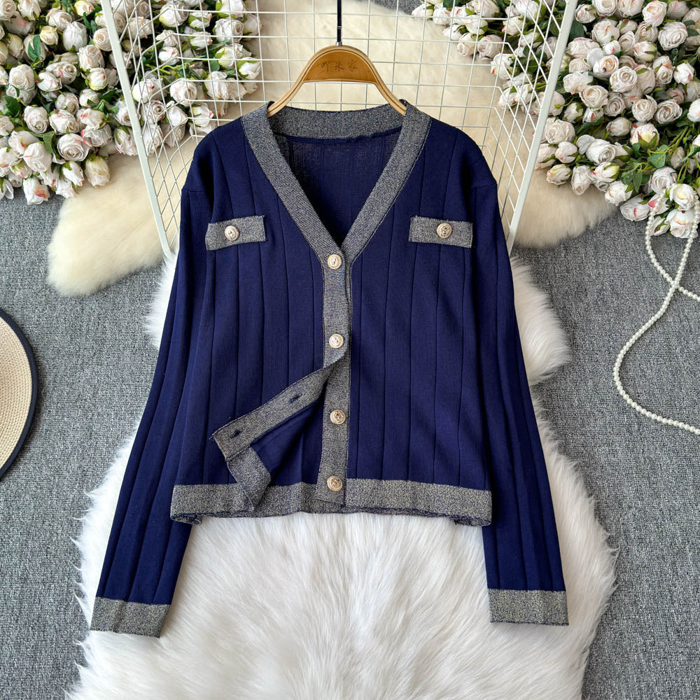 Cardigan&Vest Dress Color Blocking 2Pcs