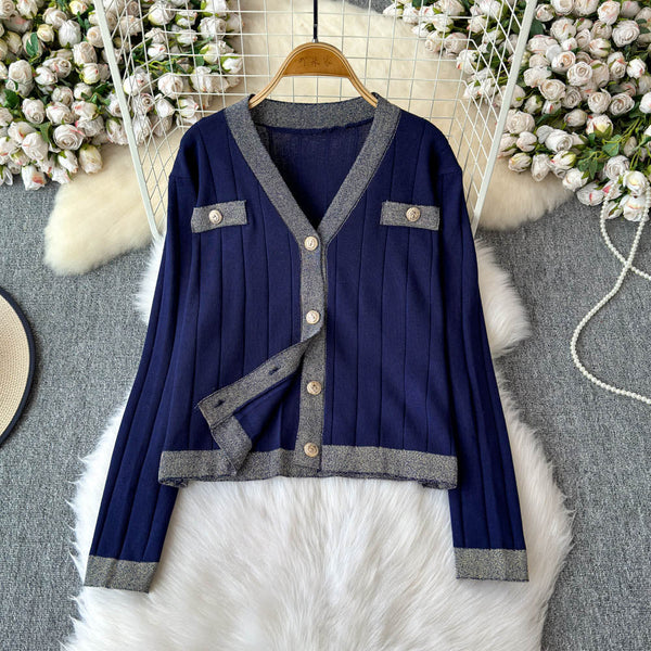 Cardigan&Vest Dress Color Blocking 2Pcs