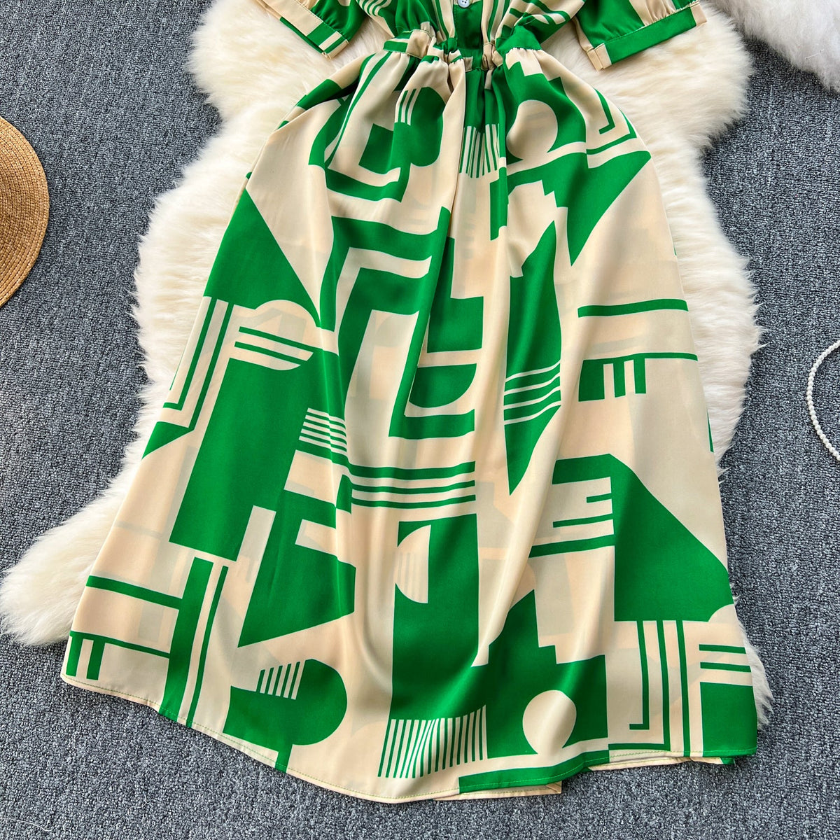 Geometric Printed Single-breasted Shirt Dress