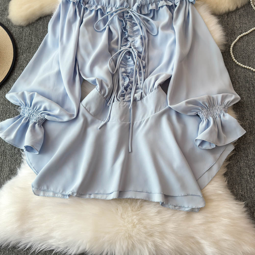Sweetie Ruffled Lace-up Short Dress