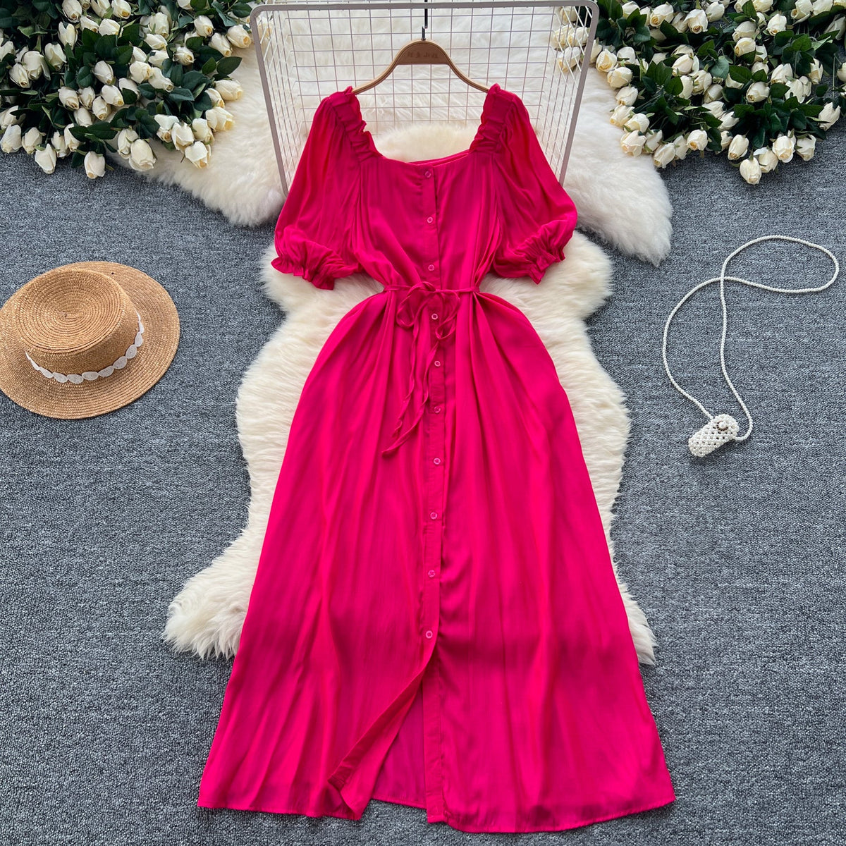 French Style Solid Color A-line Dress