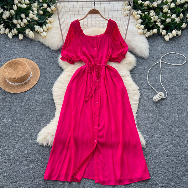 French Style Solid Color A-line Dress