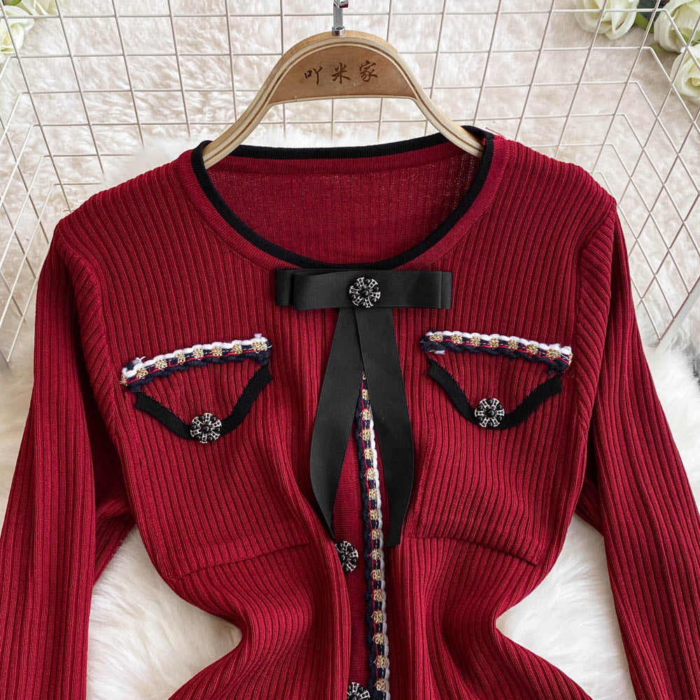 Beaded Color Blocking Knitted Dress