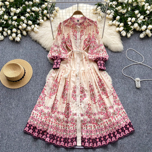 Vintage Flared Sleeve Floral Dress