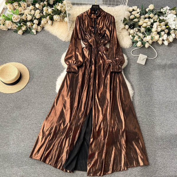 Deep V-neck Glossy Satin Dress
