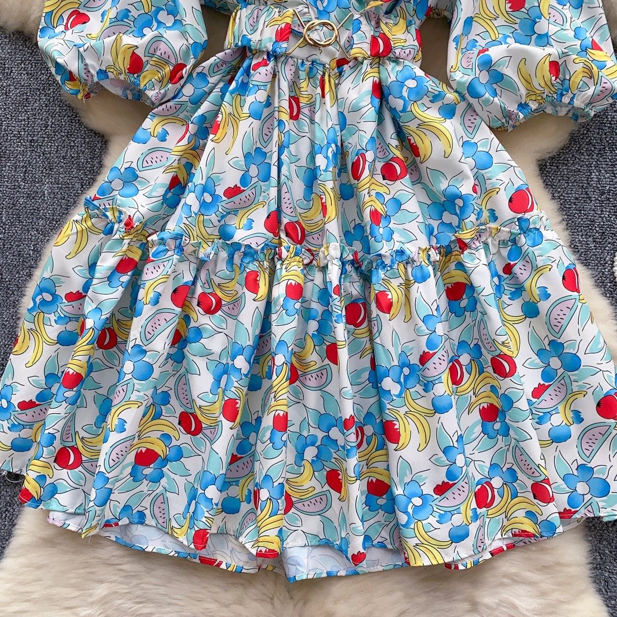 Ruffled Collar Floral Puffy Dress