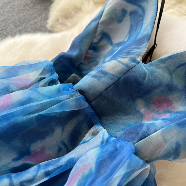 Baskılı Kesim Kabartmalı Organze Slip Elbise