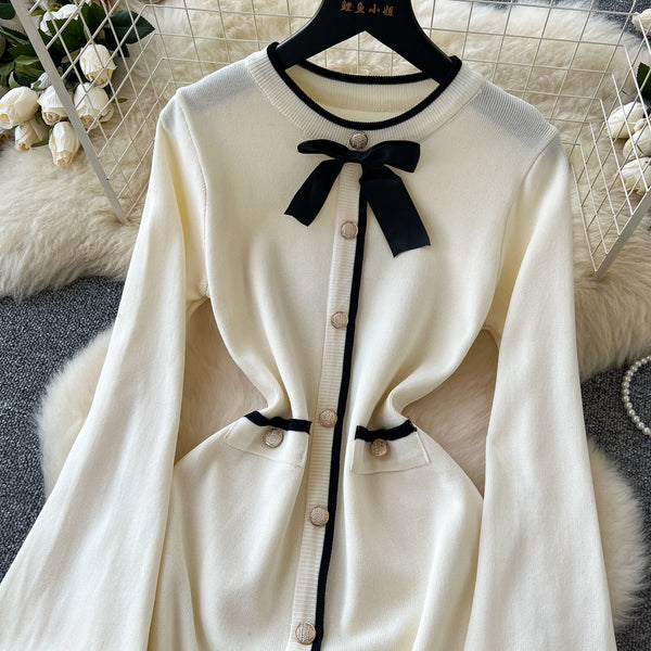 Black&White Bow Knitted Dress