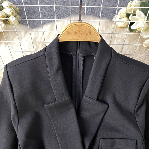 Suit Collar Double-breasted Black Dress